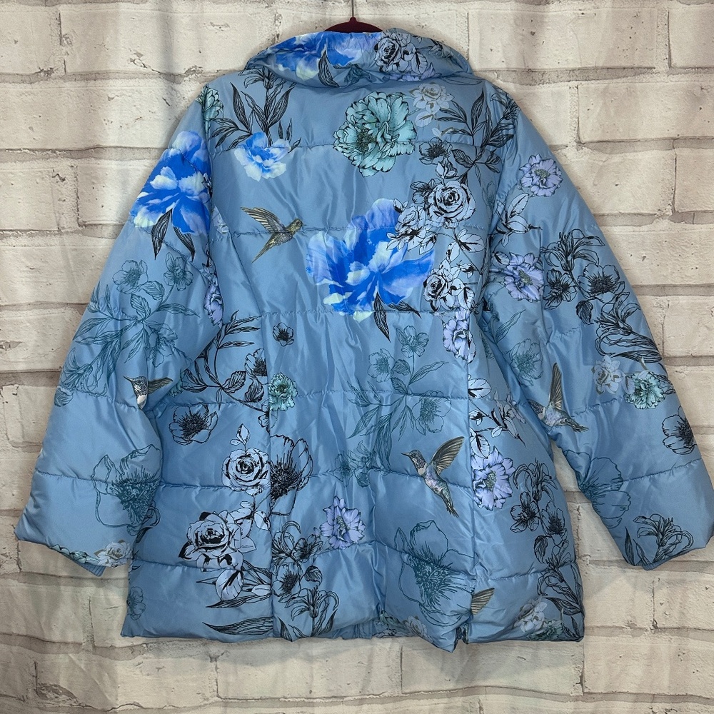 Dennis Basso Blue Floral Puffer Coat